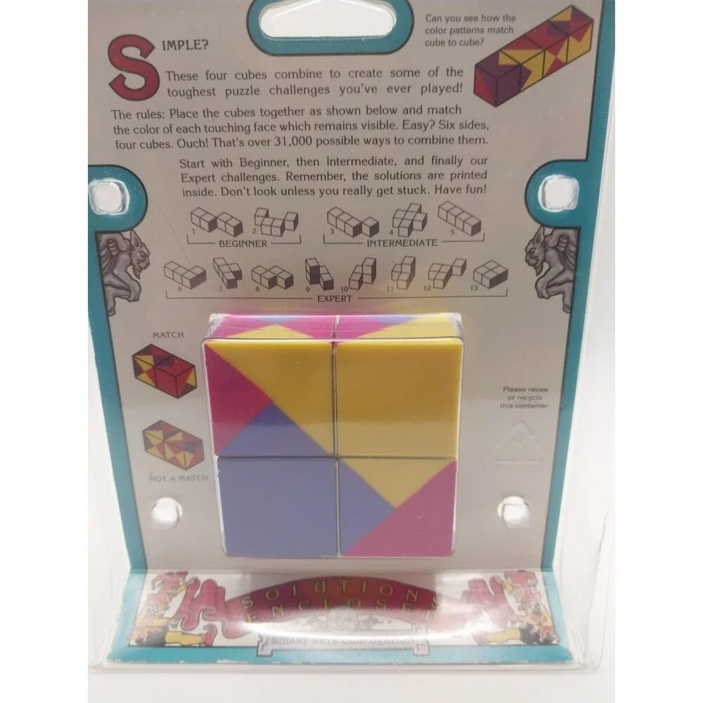 Nearly Impossible Puzzle Four Cube Multicolor Plastic Puzzle Game Brain Teaser